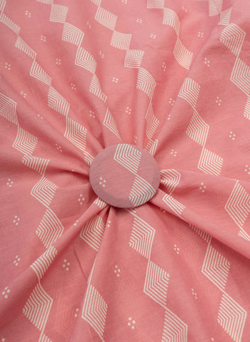 (Pre Cut -1 Meter) Cotton Mulmul Light Pink Color Geometrical Pattern Natural Print Fabric.