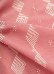 Cotton Mulmul Light Pink Color Geometrical Pattern Natural Print Fabric.