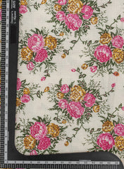 Pure Cotton Cambric Off-White Color Pink Floral Pattern Katha Work Fabric.