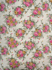 Pure Cotton Cambric Off-White Color Pink Floral Pattern Katha Work Fabric.