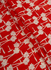 Cotton Mulmul Shades Of Red Color Floral Pattern Natural Print Fabric.