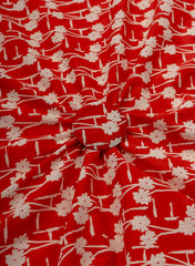 Cotton Mulmul Shades Of Red Color Floral Pattern Natural Print Fabric.