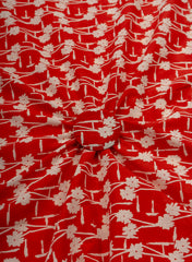 Cotton Mulmul Shades Of Red Color Floral Pattern Natural Print Fabric.