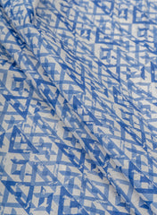 (Pre Cut-1.5 Meter) Cotton Mulmul Indigo Color Geometrical Pattern Natural Print Fabric.
