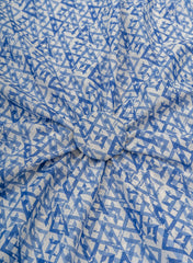 (Pre Cut-1.5 Meter) Cotton Mulmul Indigo Color Geometrical Pattern Natural Print Fabric.