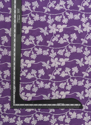 (Pre Cut-2 Meter) Cotton Mulmul purple Color Floral Pattern Natural Print Fabric.