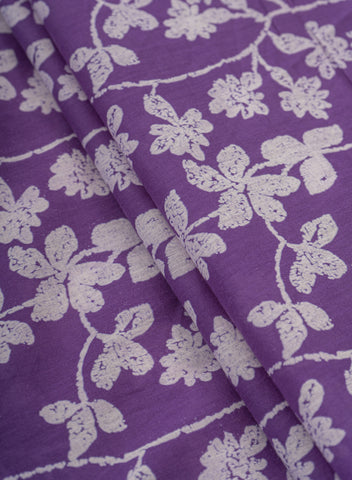 (Pre Cut-2 Meter) Cotton Mulmul purple Color Floral Pattern Natural Print Fabric.