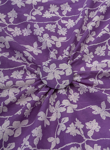(Pre Cut-2 Meter) Cotton Mulmul purple Color Floral Pattern Natural Print Fabric.