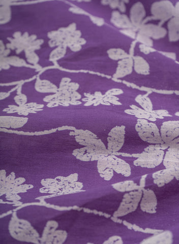 (Pre Cut-2 Meter) Cotton Mulmul purple Color Floral Pattern Natural Print Fabric.