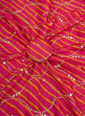 Pure Muslin Lehriya Pattern Zari Embroidery Fabric.