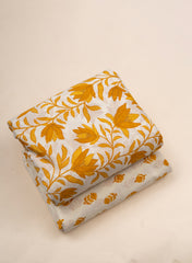 Pure Cotton Cambric Mix And Match Off-White And Yellow Color Block Print Fabric With Foil.