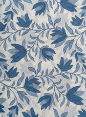 (Pre Cut-1.5 Meter) Pure Cotton Cambric Mix And Match Off-White And Blue Color Block Print Fabric With Foil.