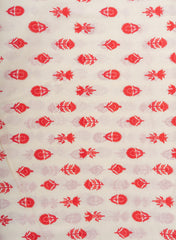 (Pre Cut- 4 Meter) Pure Cotton Cambric Mix And Match Off-White And Red Color Block Print Fabric With Foil.