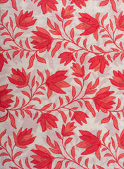 (Pre Cut- 2 Meter) Pure Cotton Cambric Mix And Match Off-White And Red Color Block Print Fabric With Foil.