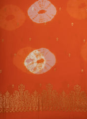 Pure Georgette Orange Color Tie And Dye Zari Embroidery Big Panna Fabric.