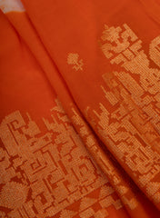 Pure Georgette Orange Color Tie And Dye Zari Embroidery Big Panna Fabric.