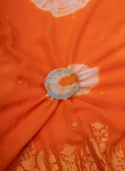 Pure Georgette Orange Color Tie And Dye Zari Embroidery Big Panna Fabric.