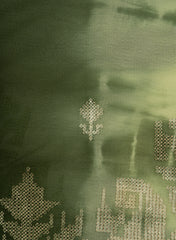 Pure Georgette Forest Green Color Tie And Dye Zari Embroidery Big Panna Fabric.