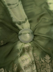 Pure Georgette Forest Green Color Tie And Dye Zari Embroidery Big Panna Fabric.