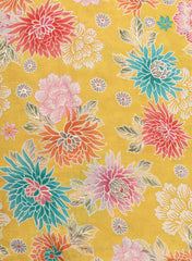 Pure Muslin Yellow Color Floral Screen Print Fabric With Foil .