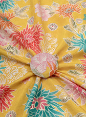 Pure Muslin Yellow Color Floral Screen Print Fabric With Foil .