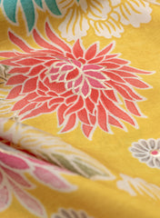 Pure Muslin Yellow Color Floral Screen Print Fabric With Foil .