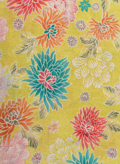Pure Muslin Neo Green Color Floral Screen Print Fabric With Foil .