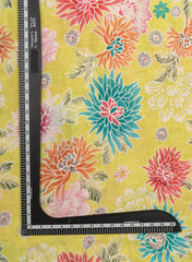 Pure Muslin Neo Green Color Floral Screen Print Fabric With Foil .