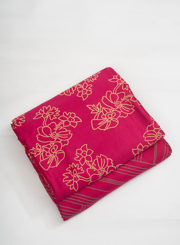 (Pre Cut-1 Meter) Pure Modal Satin Magenta Color Geometrical Pattern Natural Print Fabric.