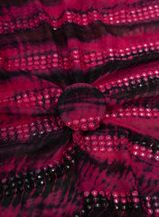 Pure Georgette Magenta And Black Color Tie And Dye Mirror Work Embroidery Fabric.