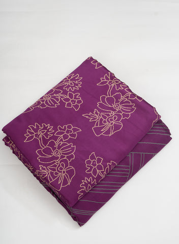 (Pre Cut-1 Meter) Pure Modal Satin Royal Purple Color Floral Pattern Natural Print Fabric.