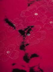 Pure Muslin Magenta Color Floral Butta Tie and Dye Embroidery Fabric.