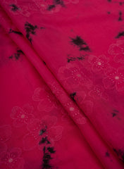 Pure Muslin Magenta Color Floral Butta Tie and Dye Embroidery Fabric.