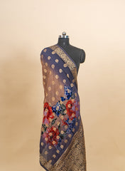 Pure Tissue Jacqurad Blue Color Floral Digital Print Dupatta