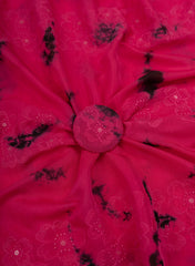 Pure Muslin Magenta Color Floral Butta Tie and Dye Embroidery Fabric.