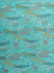 Pure Cotton Cambric Aqua Blue Color Abstract Pattern Screen Print Fabric With Foil.