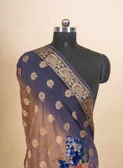 Pure Tissue Jacqurad Blue Color Floral Digital Print Dupatta