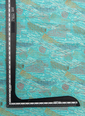 Pure Cotton Cambric Aqua Blue Color Abstract Pattern Screen Print Fabric With Foil.