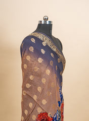 Pure Tissue Jacqurad Blue Color Floral Digital Print Dupatta