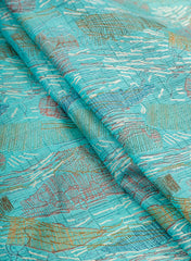 Pure Cotton Cambric Aqua Blue Color Abstract Pattern Screen Print Fabric With Foil.