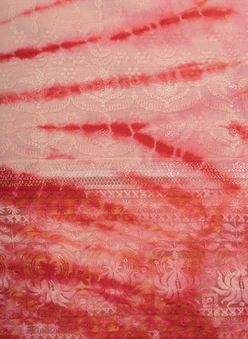 (Per Cut-1 Meter) Pure Cotton Cambric Shades Of Red Color Tie And Dye Embroidery Fabric.