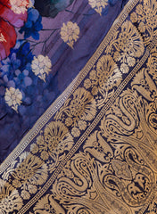 Pure Tissue Jacqurad Blue Color Floral Digital Print Dupatta