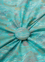Pure Cotton Cambric Aqua Blue Color Abstract Pattern Screen Print Fabric With Foil.