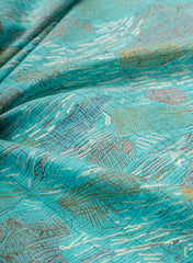 Pure Cotton Cambric Aqua Blue Color Abstract Pattern Screen Print Fabric With Foil.