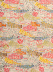 Pure Cotton Cambric Beige Color Abstract Pattern Screen Print Fabric With Foil.