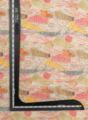 Pure Cotton Cambric Beige Color Abstract Pattern Screen Print Fabric With Foil.