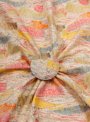 Pure Cotton Cambric Beige Color Abstract Pattern Screen Print Fabric With Foil.
