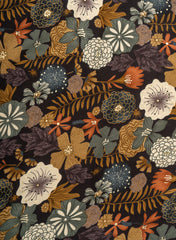 Pure Rayon Black Color Floral Pattern Screen Print Fabric With Foil Big Panna.