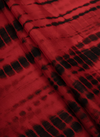 (Pre Cut 2-meter) Pure Chinnon Chiffon Dark Red And Black Color Tie And Dye Print Fabric.