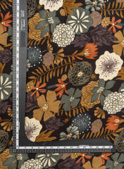 Pure Rayon Black Color Floral Pattern Screen Print Fabric With Foil Big Panna.